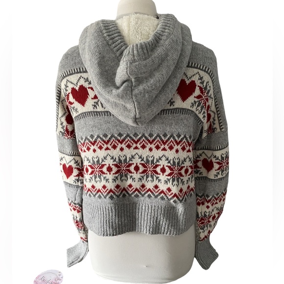Kaisley grey, white and red sweater, small, with hood & Pom Poms. Adorable.(NWT) - Picture 3 of 10